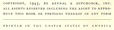 English COPYRIGHT, 1943, BY REYNAL & HITCHCOCK, INC.